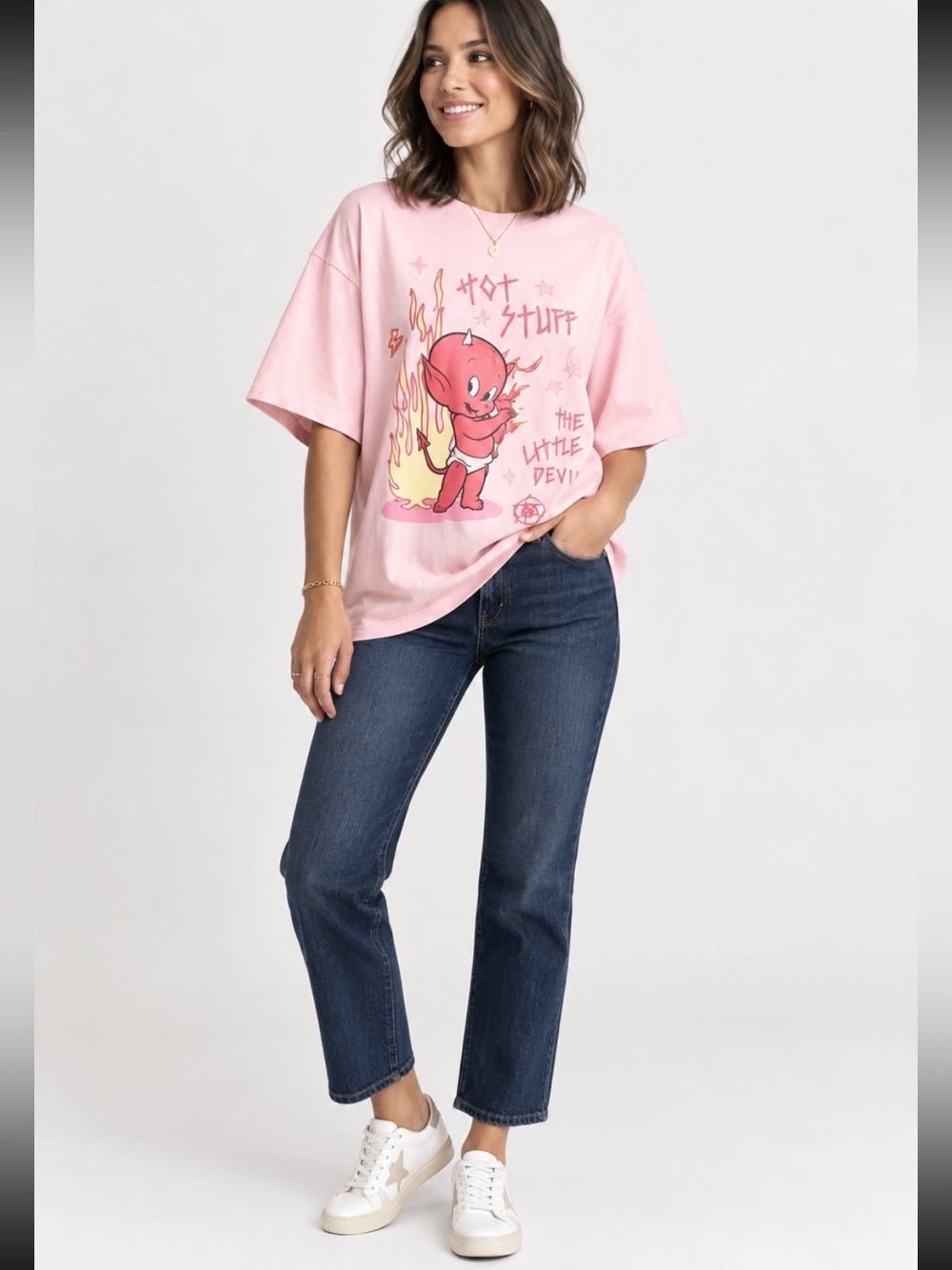 Women's Hot Stuff Oversized Short Sleeve
Graphic T-Shirt - Pink XL